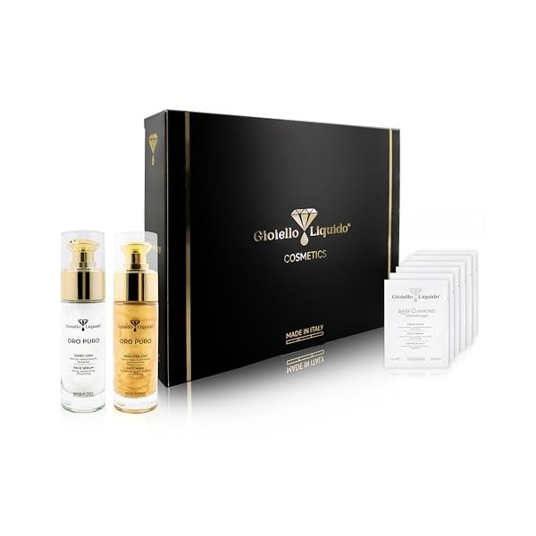 Coffret cadeau anti-âge - Sérum visage avec or colloïdal, PVP K30 + Masque facial avec or colloïdal et acide hyaluronique - é