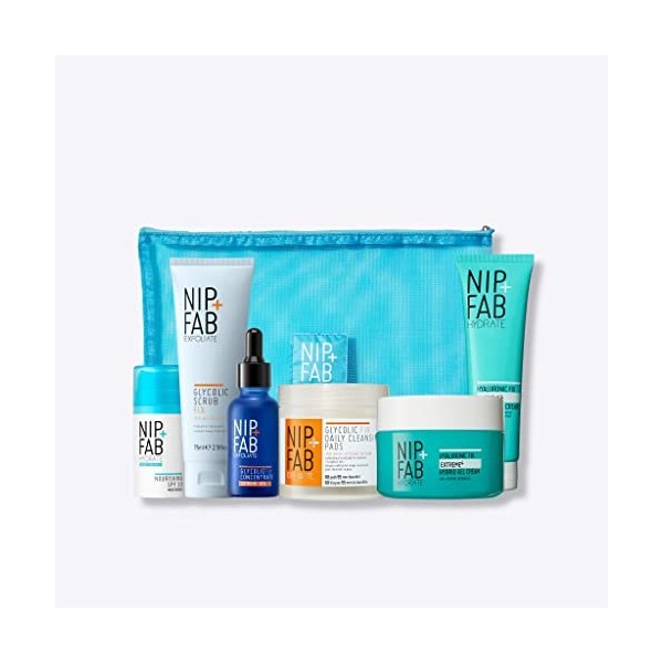 Nip + Fab Coffret cadeau exfoliant et hydratant | Texture lisse et éclat avec acide glycolique | Gommage glycolique, concentr