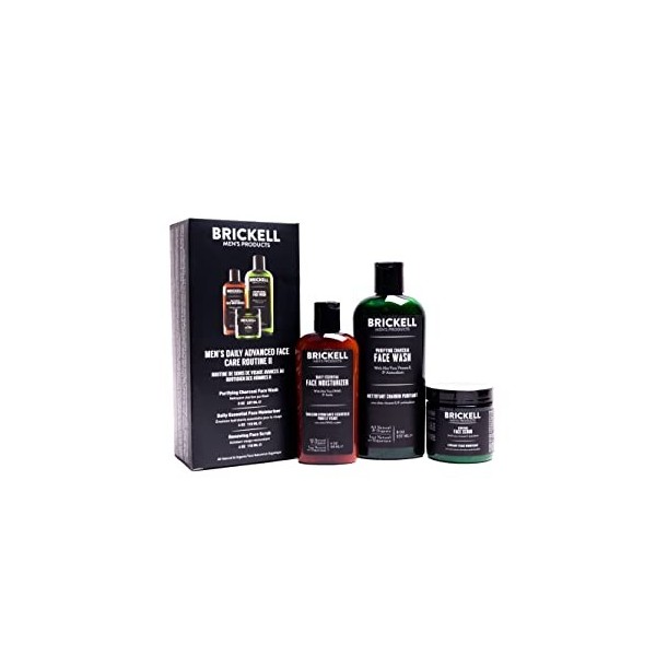 Brickell Mens Products Routine Quotidienne Avancée Soins Visage II - Nettoyant Visage au Charbon Actif, Gommage Visage, Crèm