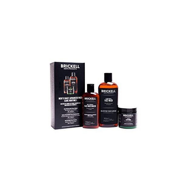 Brickell Men Daily Advanced Face Care Routine I, Gel Nettoyant Pour le Visage, Gommage Pour le Visage, Lotion Hydratante Pour