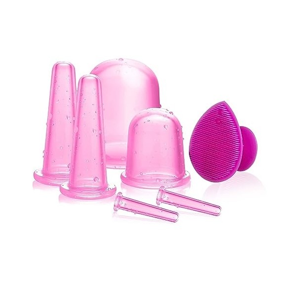 Ventouses Visage Set pour le Massage Ventouses du Visage et des Yeux, 7 PCS Set de Ventouses Visage avec Pinceau Exfoliant po