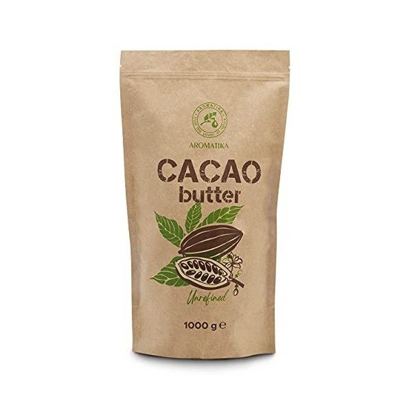 Beurre de Cacao - 1kg / 1000g - Théobroma Cacao - Cru et Naturel - Pressé à Froid - Cacao Cru pour la Cuisine et les Soins de