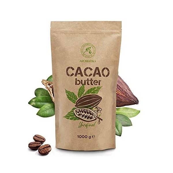 Beurre de Cacao - 1kg / 1000g - Théobroma Cacao - Cru et Naturel - Pressé à Froid - Cacao Cru pour la Cuisine et les Soins de