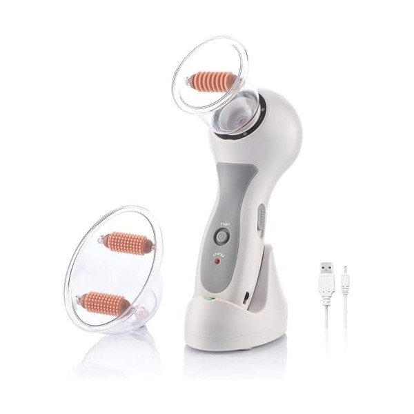 CELLUSTOP - Aspirateur Anti Cellulite - Appareil de Massage Palper Rouler 2 Ventouses Rouleau Simple et Double - USB - Blanc