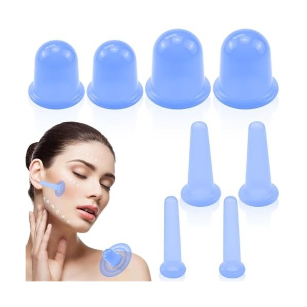 Lot de 8 ventouses en silicone - Pour le corps et le visage - Contre la cellulite, les tensions et les rides - Rose