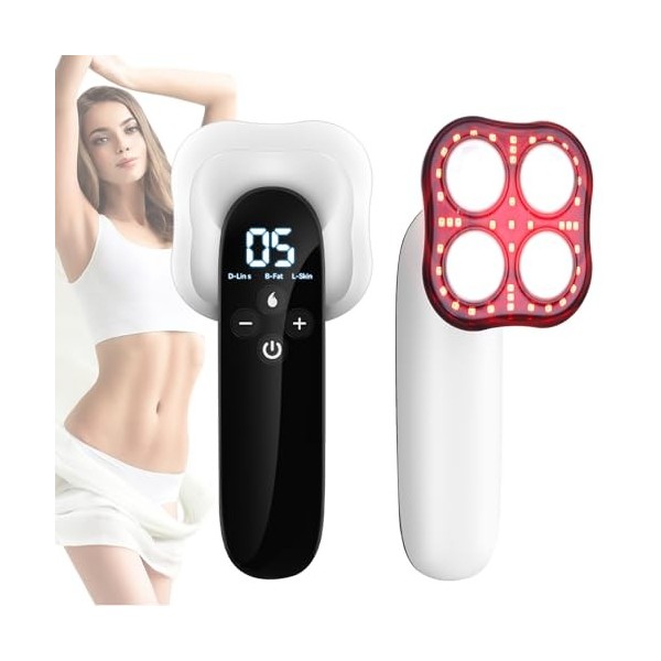 Yofuly 3 en 1 RF Anti-Cellulite Masseur, Appareil de EMS Massage de Corps, Electrique 4 Têtes de Massage et Lumière LED Rouge