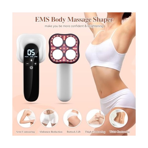 Yofuly 3 en 1 RF Anti-Cellulite Masseur, Appareil de EMS Massage de Corps, Electrique 4 Têtes de Massage et Lumière LED Rouge