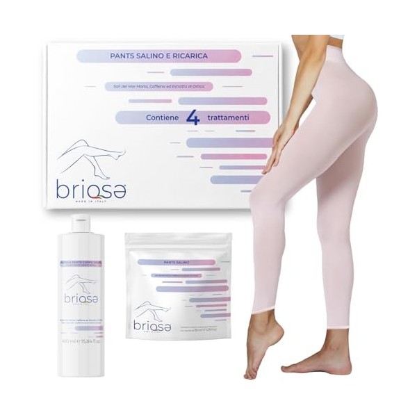 BRIOSE Lot de 4 traitements collants drainants anti-cellulite rechargeables au sel de la mer morte – 1 short + recharge 450 m