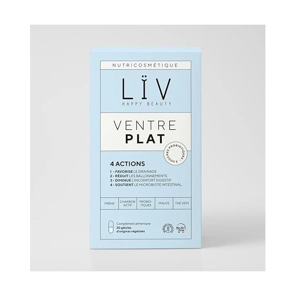 LÏV Happy Food - Ventre Plat - Complément Alimentaire & Probiotique - Favorise le Drainage & Réduit les Ballonnements - Charb