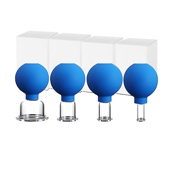 Lot de 4 Ventouses en Verre Véritable avec Voule Daspiration en Silicone, Ventouse Massage pour le Visage Contre la Tension 