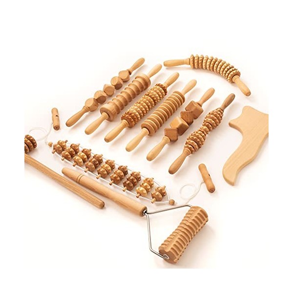 Ribničan Accessoires pour Maderothérapie Kit grand masseur anti-cellulite Rouleau en bois pour le drainage lymphatique