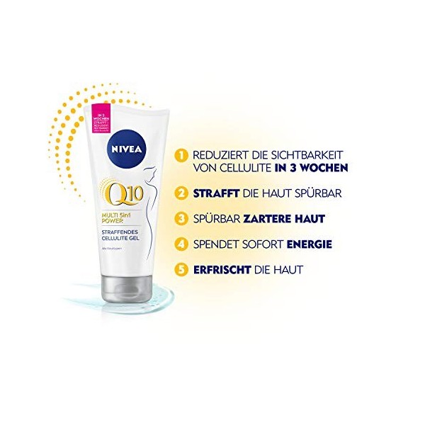 NIVEA Gel corporel Q10 anti-cellulite 200 ml - Gel raffermissant pour la peau - Avec extrait de lotus Q10 et de lotus - Gel