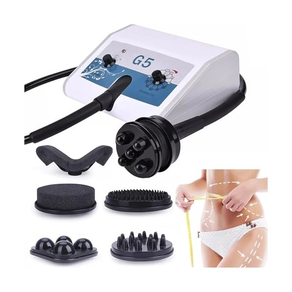 CHANGLKJ Machine De Perte De Poids par Vibration G5, Masseur Anti-Cellulite Corporelle avec 5 Têtes De Massage, Intensité À 9