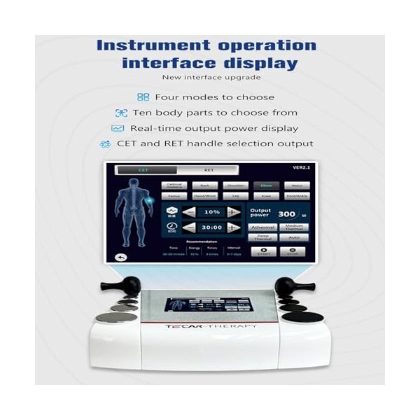 Appareil de diathermie de thérapie Tecar, 4 modes et 10 parties du corps CET RET pour rééducateur sportif, thérapeute sportif