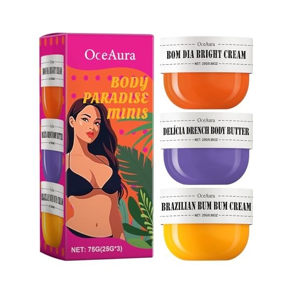 Bright Cream 25g + Body Butter 25g + Bum Bum Cream 25g, Crème pour les Fesses, Hydratant, Crème pour le Corps Cadeaux pour le