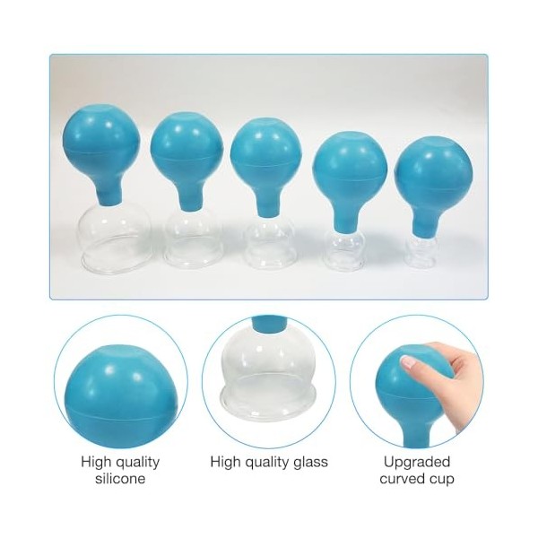 IXYHKB Ventouses de Massage en Silicone, Lot de 5 Ventouses De Massage Sous Vides, Ventouses En Verre Avec Boule Silicone Pou