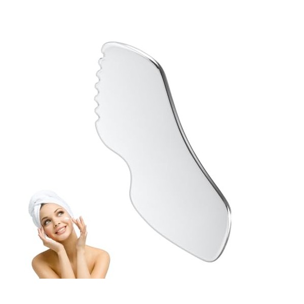 Outil Facial Gua Sha en Acier Inoxydable, Outil Guasha de Taille Standard Lisse pour le Visage avec Engrenages avec Sac en Ve