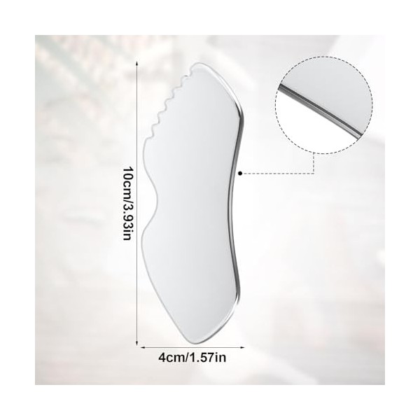 Outil Facial Gua Sha en Acier Inoxydable, Outil Guasha de Taille Standard Lisse pour le Visage avec Engrenages avec Sac en Ve