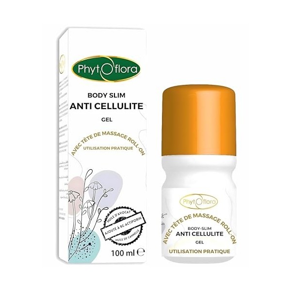 Phytoflora Crème Anti Cellulite et Anti Vergetures, Cicatrices Roll-On Anti Cellulite - Huiles dAvocat, Cannelle, Eucalyptus