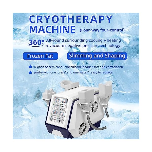 Masseur 360 Cryolipolyse Machine congélation des Graisses avec 4 poignées Cryo, Machine délimination Cellulite pour Sculptur