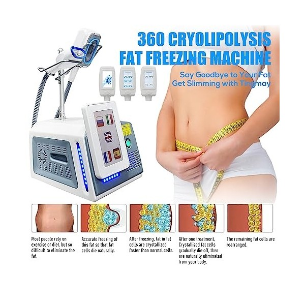 Machine cryolipolyse Multifonction à 3 poignées 360°, Machine congélation des Graisses, Cellulite Efficace, élimine Le Double