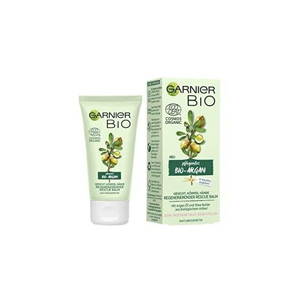 Garnier Bio Huile dArgan Crème avec beurre de karité, Cosmétique Naturelle, Baume Argan Rescue pour le visage, les mains et 