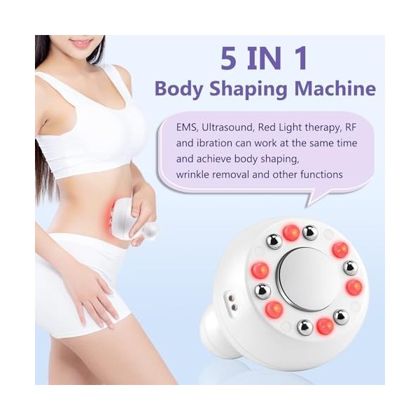 Machine Cavitation Ultrasons, Cellulite Machine à Ultrasons-5 en 1 Dispositif de Beauté Corps Étanche pour Enlèvement de Grai