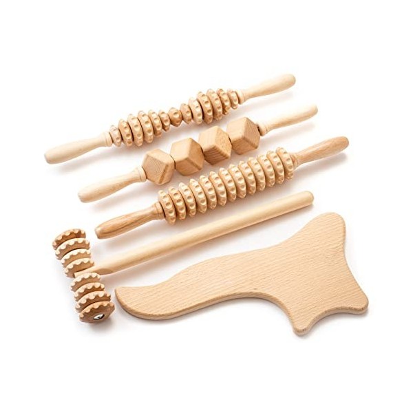 Ribnican Rouleau masseur professionnel en bois vernis Kit - 5, rouleau Multifonctionnel pour le corps pour la réduction de la