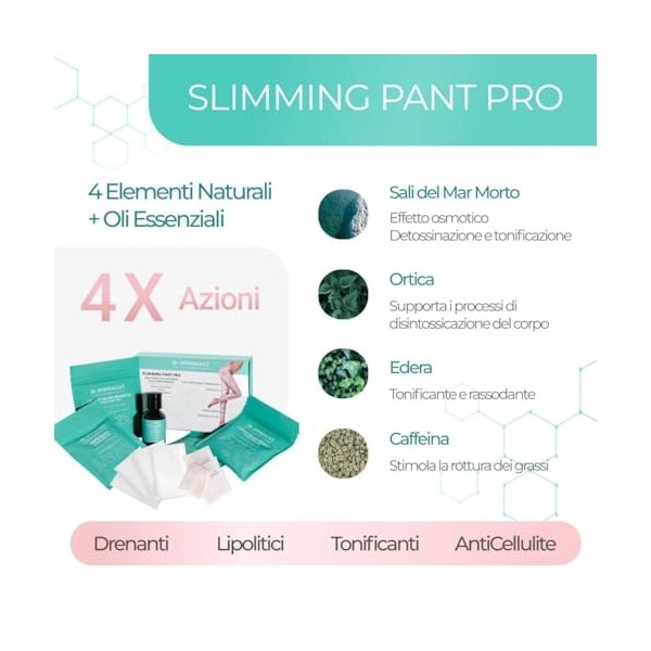 Pantalon drainant anti-cellulite Salin Kit | Sel de la mer Morte/Ortie/Lierre/Caféine | 4 traitements + huile corporelle | Ac