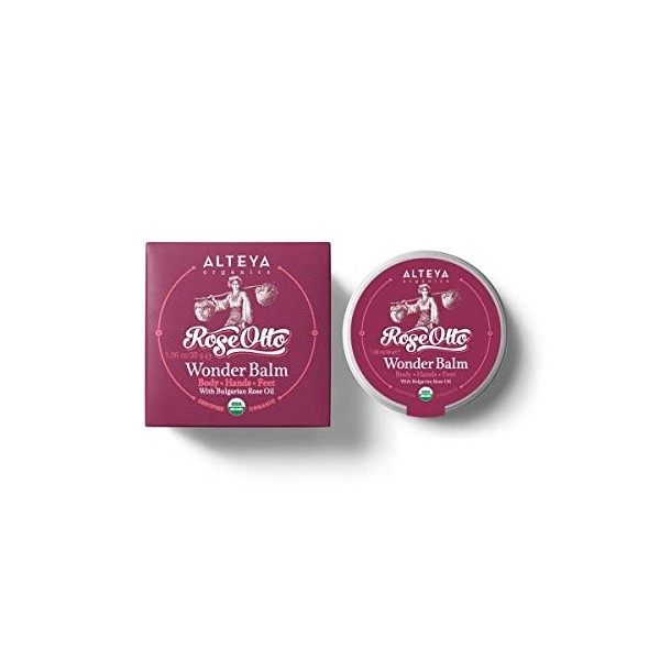 Alteya Organic Baume merveille Rose bulgare 30g - Certifié USDA Bio - Traitement du corps, des mains et des pieds - Huile ess