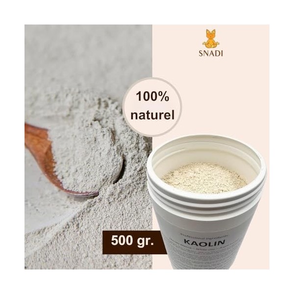 Snadi - Argile Kaolin Blanche | 500 g | Soin de la peau et des cheveux | Exfoliant et adoucissant | Rajeunit, apaise et adouc