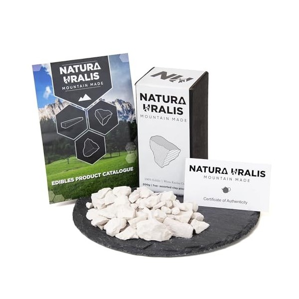 Natura Uralis Argile Blanche Kaolin | 200g dArgile Blanche Naturelle, Blanc pur à Blanc Cassé - Croquant Eonnant, Texture Te