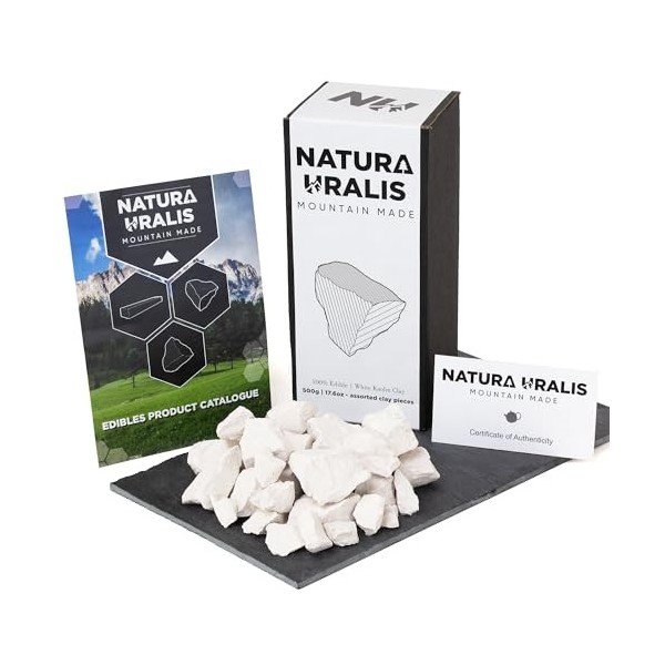 Natura Uralis Argile Blanche Kaolin | 500g dArgile Blanche Naturelle, Blanc pur à Blanc Cassé - Croquant Eonnant, Texture Te