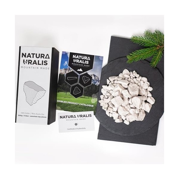 Natura Uralis Argile Blanche Kaolin | 500g dArgile Blanche Naturelle, Blanc pur à Blanc Cassé - Croquant Eonnant, Texture Te