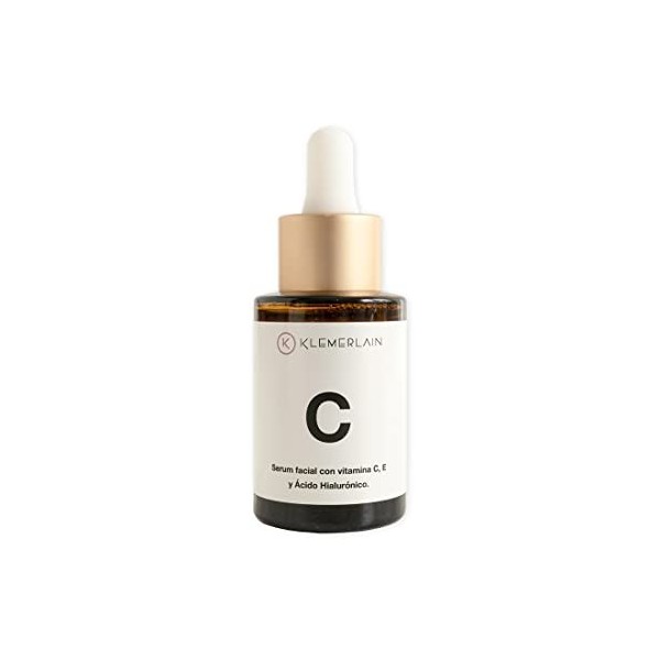 Klemerlain Vitamin C & E Facial Serum with Hyaluronic Acid, Stain-Resistant, Acne-Anti-Wrinkle, 91% Natural Ingredients Vegan