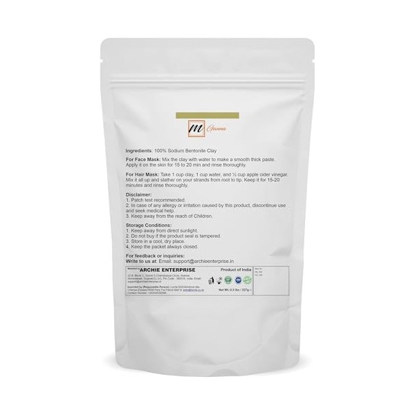 mGanna Argile bentonite de sodium 100 % naturelle qualité alimentaire 0,2 kg/227 g/m² pour détox du corps, masques faciaux,