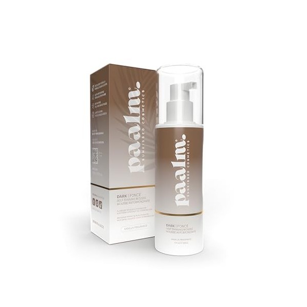 PAALM COSMETICS | Mousse autobronzante teinte dark 150ml - bronzage parfait & peau hydratée aloe vera｜vitamines C&E