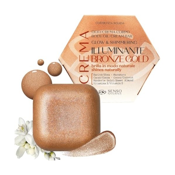 Senso Naturale Bronze Gold Huile Bronzante Corps Solide Illuminatrice Crème pour le Corps Hydratante aux Paillettes Nourrissa