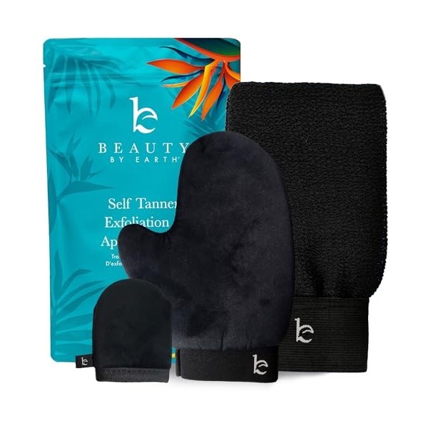 Ensemble de gants autobronzants – Kit complet de gants de bronzage avec gants exfoliants, gants de bronzage pour le visage et