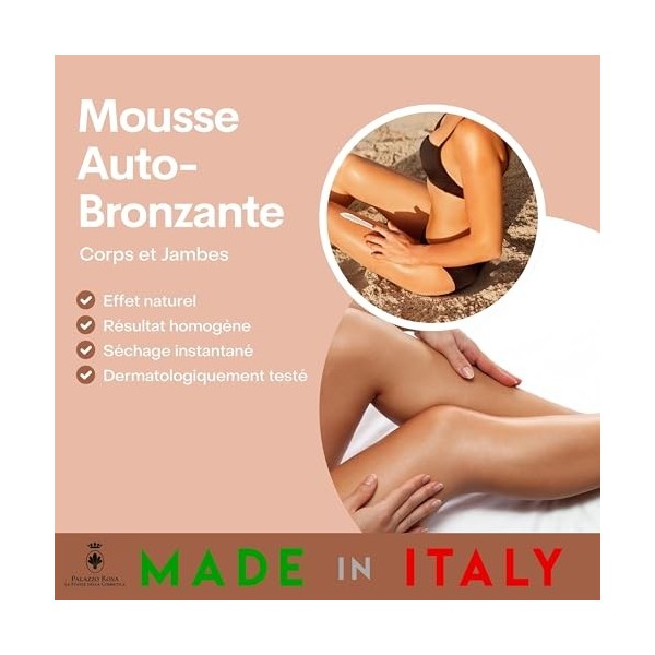 Palazzo Rosa Mousse Autobronzante Corps et Jambes pour Homme et Femme - Bronzage, Activateur Bronzage Effet Naturel à Séchage