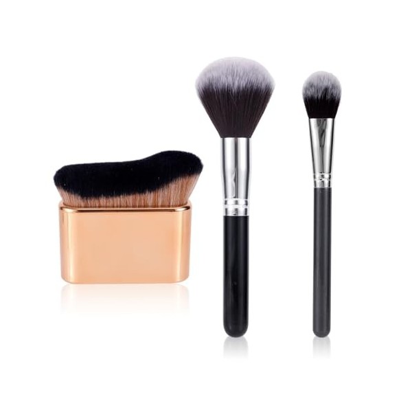 3pcs Pinceaux de Maquillage, Grand Pinceau Autobronzant Petit Pinceau de Maquillage pour Le Corps Ondulé Pinceau Autobronzant