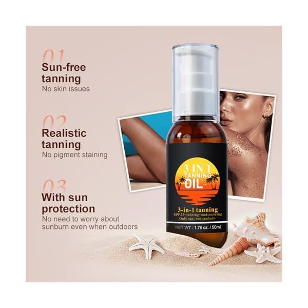 Self Tanning, 3 in 1 Accélérateur de Bronzage, Crème Solaire SPF25+, Crème Hydratante , Autobronzant à lEffet Immédiat, Bron