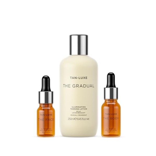 TAN-LUXE THE FACE Gouttes autobronzantes, légères/moyennes 10 ml + Tan Luxe THE GRADUAL Lotion autobronzante, 250 ml + TA