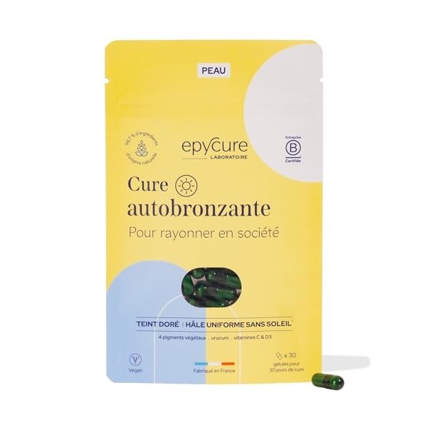 EPYCURE - Cure Autobronzante - Teint Hâlé et Bronzé Naturel sans Soleil - 98% Naturel - Pigments Végétaux, Urucum, Vitamines 