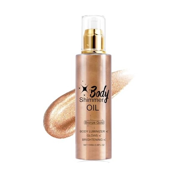 Body Oil Shimmer, Shimmer Lotion Pour Le Corps, Spray éclaircissant pour le Corps Imperméable, Illuminateur De Teint, Hydrata