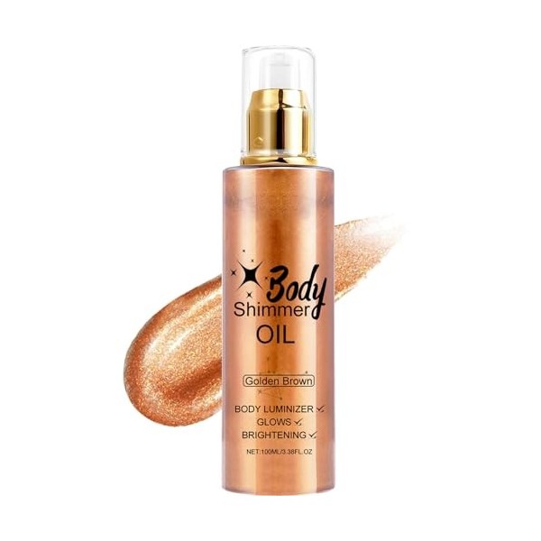 Body Oil Shimmer, Shimmer Lotion Pour Le Corps, Spray éclaircissant pour le Corps Imperméable, Illuminateur De Teint, Hydrata