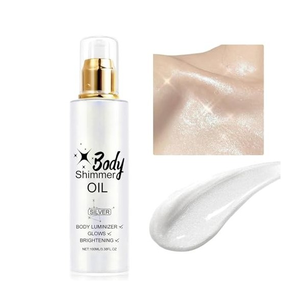 Body Oil Shimmer, Shimmer Lotion Pour Le Corps, Spray éclaircissant pour le Corps Imperméable, Illuminateur De Teint, Hydrata