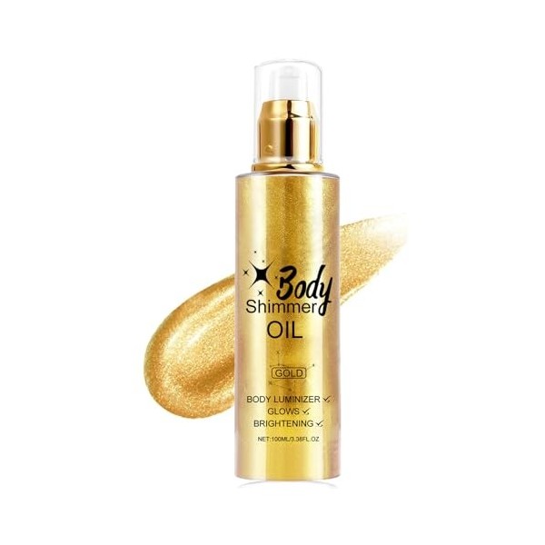 Body Oil Shimmer, Shimmer Lotion Pour Le Corps, Spray éclaircissant pour le Corps Imperméable, Illuminateur De Teint, Hydrata