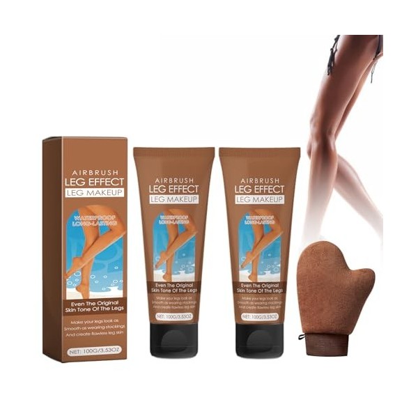 2pcs Autobronzant Corps Autobronzant Lotion avec un Gant Autobronzant, Naturel Autobronzant Visage Crème Autobronzante Longue