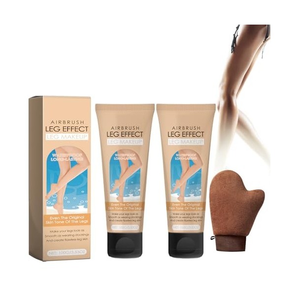 2pcs Autobronzant Corps Autobronzant Lotion avec un Gant Autobronzant, Naturel Autobronzant Visage Crème Autobronzante Longue